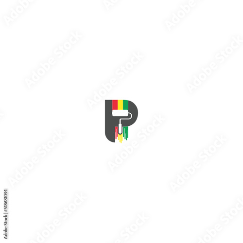 Colorful paint roller painting over a letter P - painting company logo
