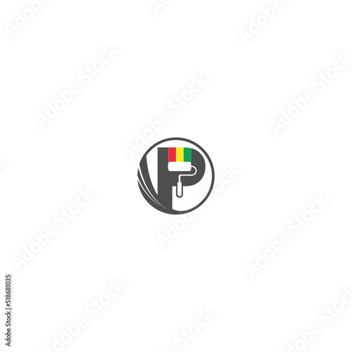 Colorful paint roller painting over a letter P in a circle - painting company logo
