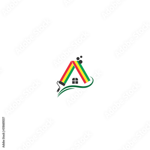 Paint roller painting over a house roof - painting company logo