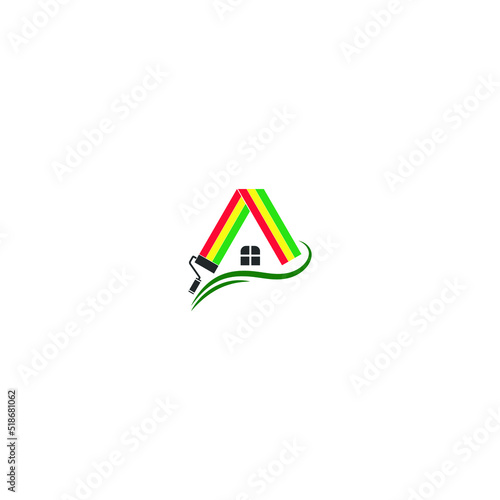 Paint roller painting over a house roof - painting company logo