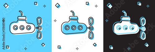 Set Submarine icon isolated on blue and white, black background. Military ship. Vector