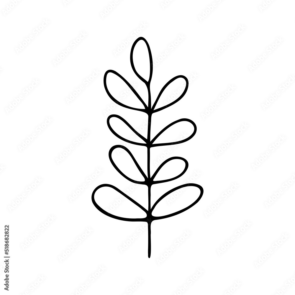 Hand drawn herbal, floral clipart. One line doodle vector Hand drawn herbal, floral clipart. One line doodle vector