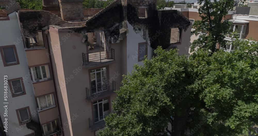 IRPIN, UKRAINE - JUNE 22, 2022: buildings destroyed by the Russian army IRPIN, UKRAINE - JUNE 22, 2022: buildings destroyed by the Russian army