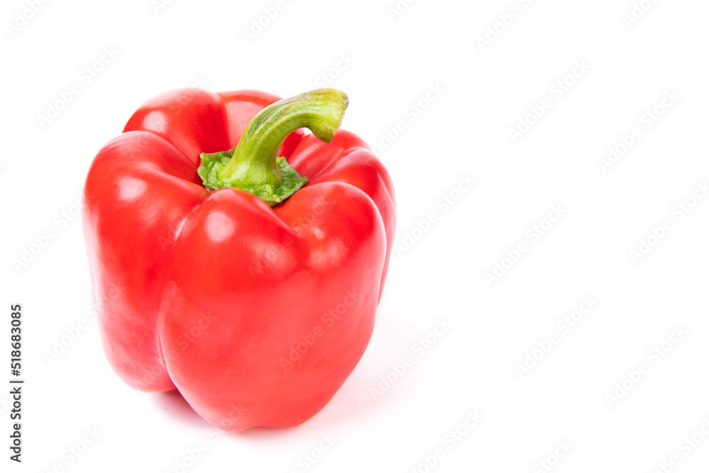 Red bell pepper paprika vegetable crop isolated on white, copy space
