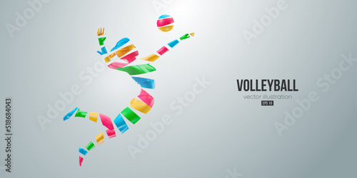 Abstract silhouette of a volleyball player on white background. Volleyball player woman hits the ball. Vector illustration