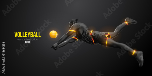 Abstract silhouette of a volleyball player on black background. Volleyball player man hits the ball. Vector illustration