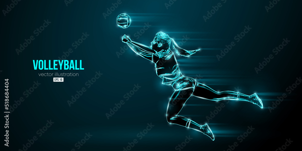 Abstract silhouette of a volleyball player on blue background. Volleyball player woman hits the ball. Vector illustration Abstract silhouette of a volleyball player on blue background. Volleyball player woman hits the ball. Vector illustration