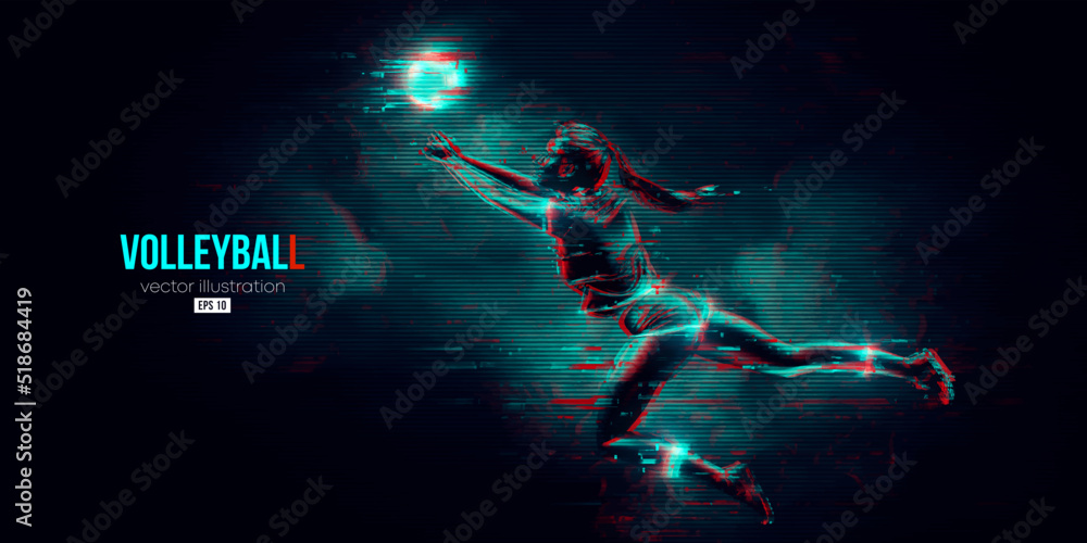 Abstract silhouette of a volleyball player on blue background ...