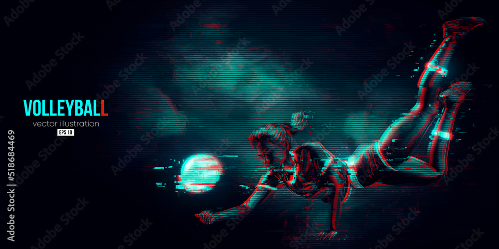 Abstract silhouette of a volleyball player on blue background. Volleyball player woman hits the ball. Vector illustration Abstract silhouette of a volleyball player on blue background. Volleyball player woman hits the ball. Vector illustration