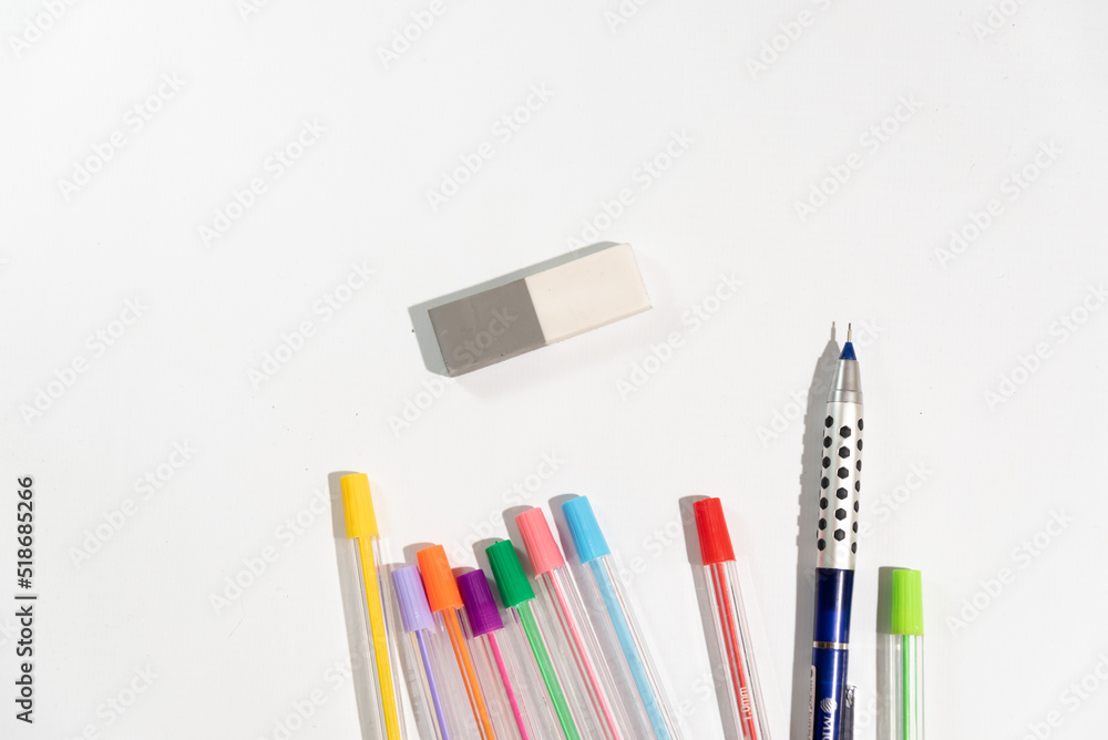 school equipment on a white table