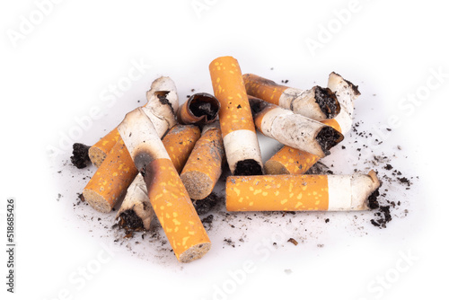 cigarette butts isolated on white background pile