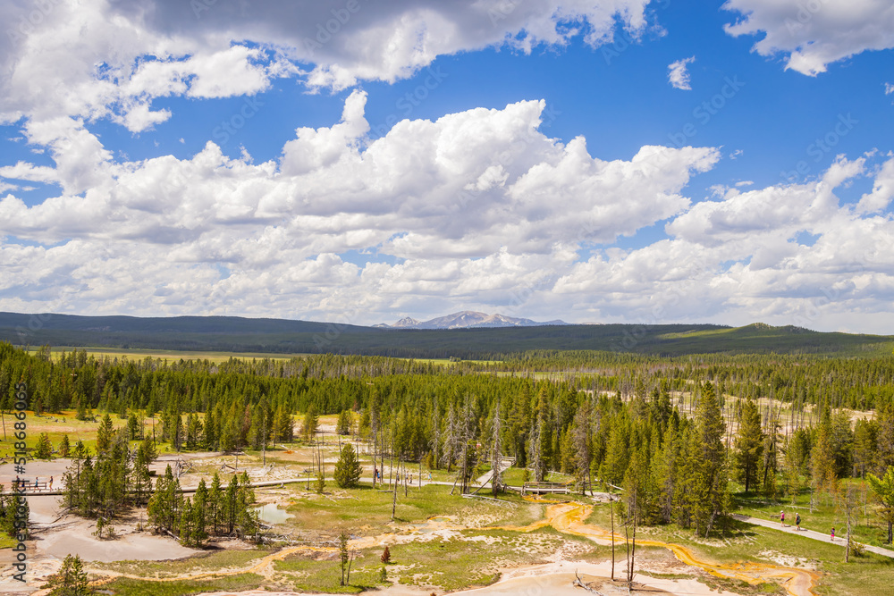 Sunny view of the landscape around Artists Paintpots in Yellowstone National Park