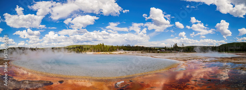 Sunny view of the landscape of Rainbow Pool of Black Sand Basin