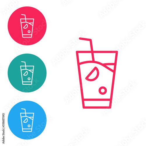 Red line Fresh smoothie icon isolated on white background. Set icons in circle buttons. Vector