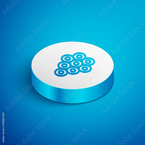 Isometric line Caviar icon isolated on blue background. White circle button. Vector.