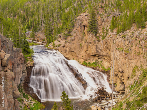 Sunny view of the landscape around Gibbon Falls in Yellowstone National Park photo