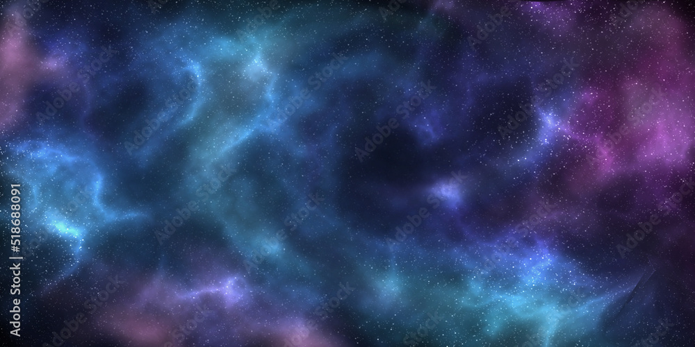 nebula background in space in a galaxy in shades of blue, turquoise and purple