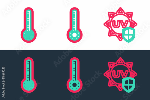Set line UV protection, Meteorology thermometer and icon. Vector