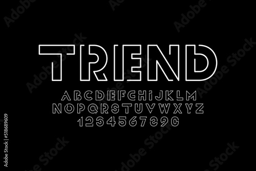 Vector outline modern font. Trendy english contour alphabet. Simple minimalistic latin letters and numerals. New creative signs typeface
