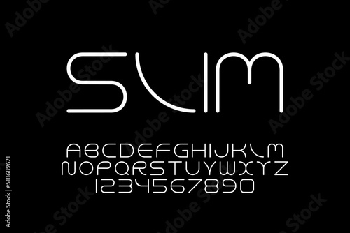 Vector minimalistic modern alphabet. Trendy english graphic font. Thin simple latin letters and numerals. New creative signs typeface
