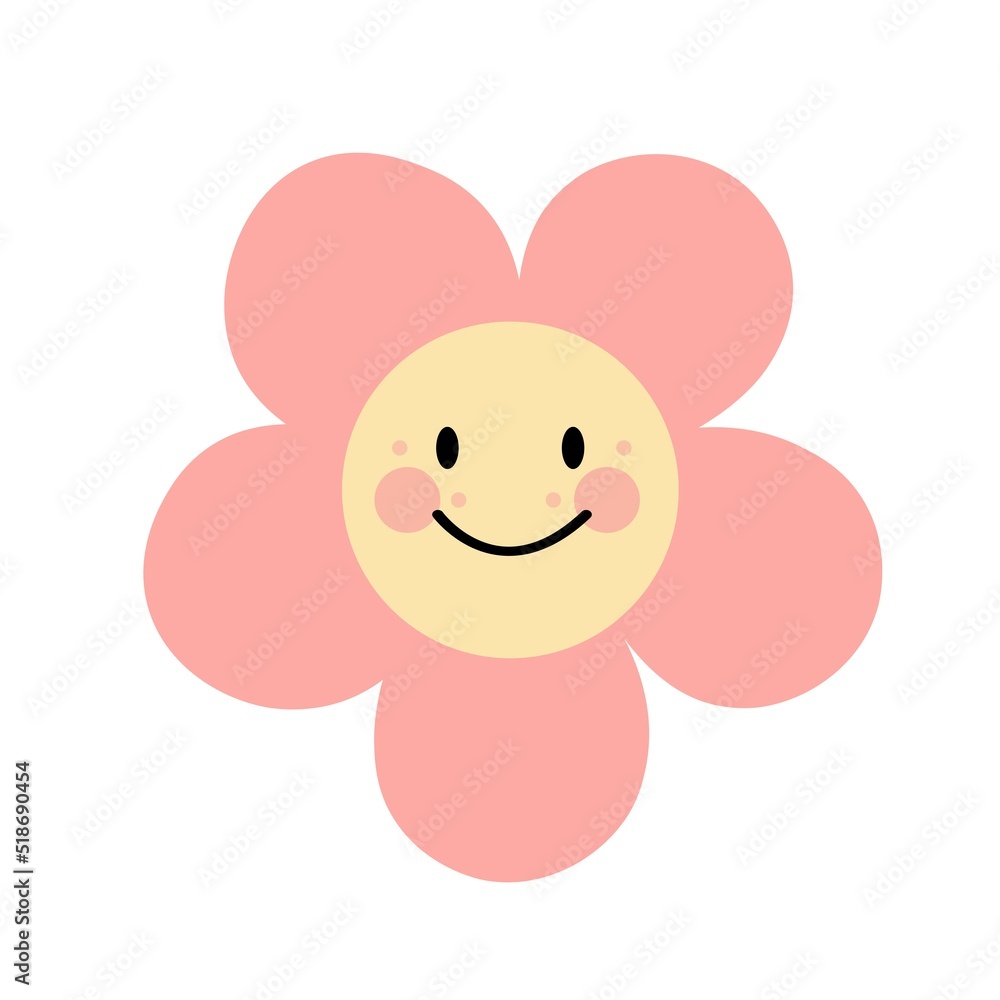 Smiling cute pink flower illustration on white background. Smiling cute pink flower illustration on white background.