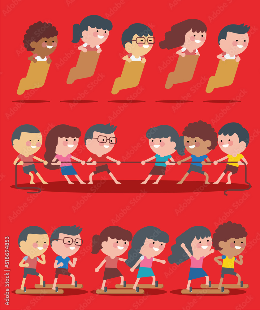A group of Indonesian young people are conducting competitions which are usually held on August 17, such as clog competitions, sack races and tug of war competitions. A group of Indonesian young people are conducting competitions which are usually held on August 17, such as clog competitions, sack races and tug of war competitions.
