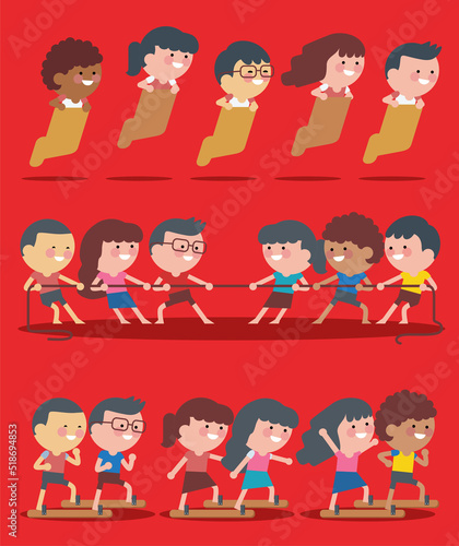 A group of Indonesian young people are conducting competitions which are usually held on August 17, such as clog competitions, sack races and tug of war competitions.