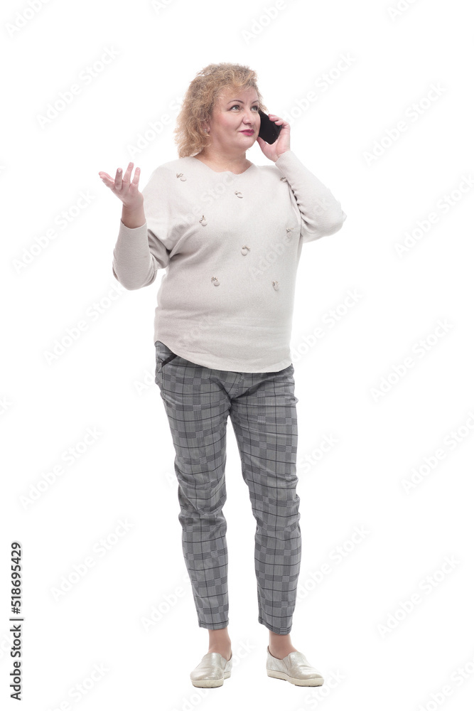 attractive adult woman with a smartphone. isolated on a white attractive adult woman with a smartphone. isolated on a white