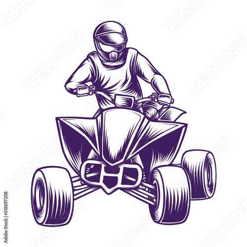 ATV Quad bike Racing adventure extreme motorsport icon hand drawn vector logo vintage