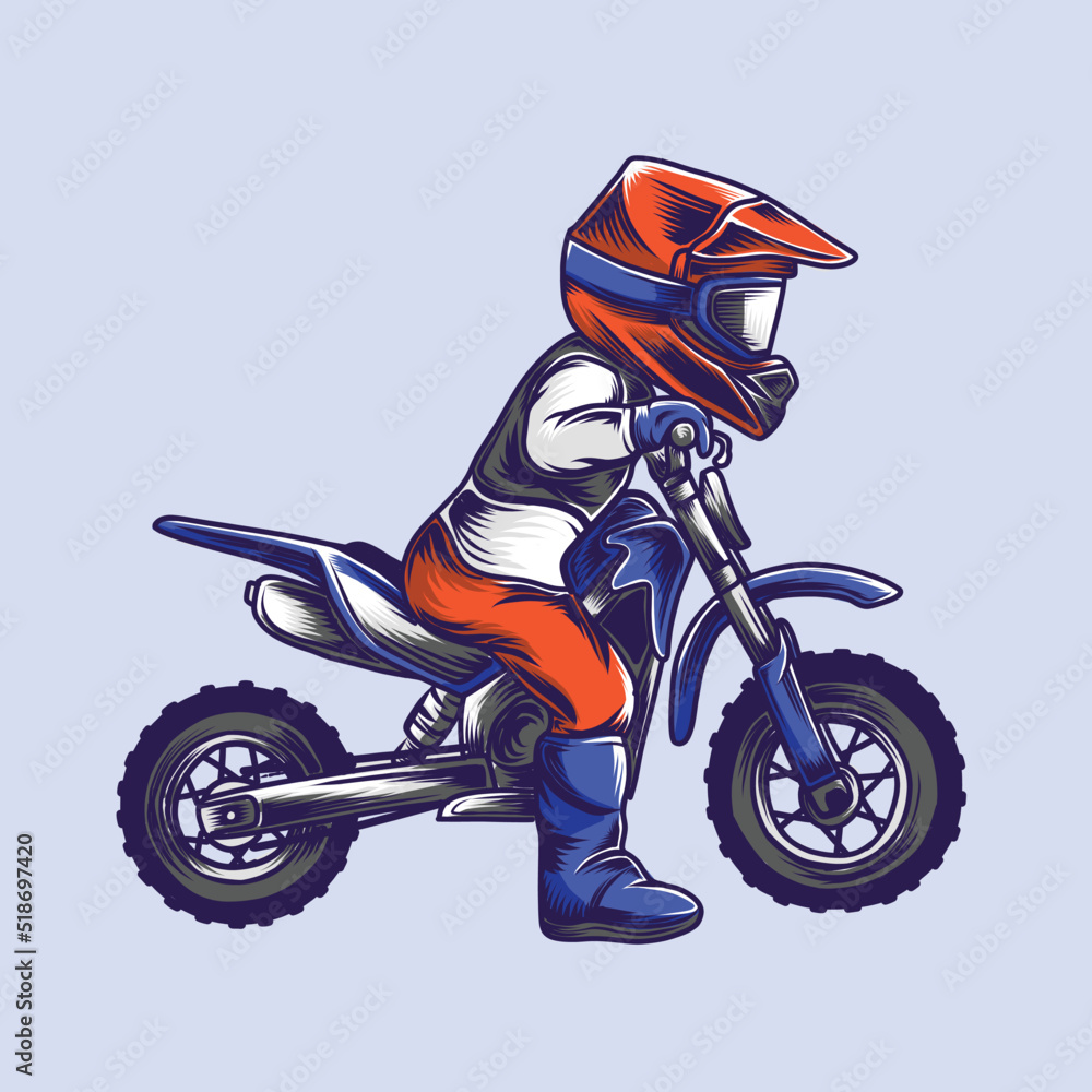 Motocross vector. Little boy riding mini motocross. Mini moto bike. Stock  Vector | Adobe Stock