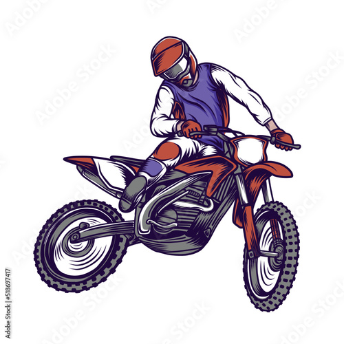 Motocross Rider Flying freestyle on the air Vector Illustration