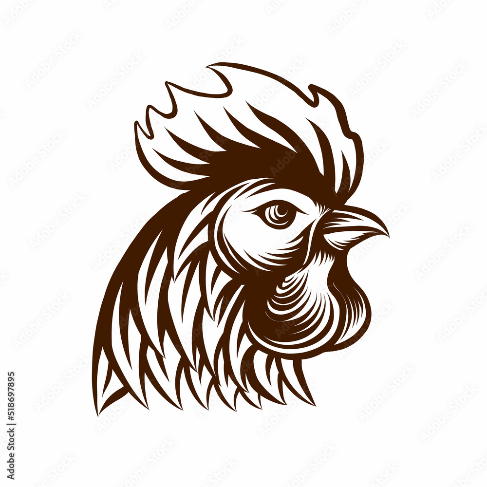 Obraz premium Head Of A Rooster With Hand Drawn Vector Style Illustration
