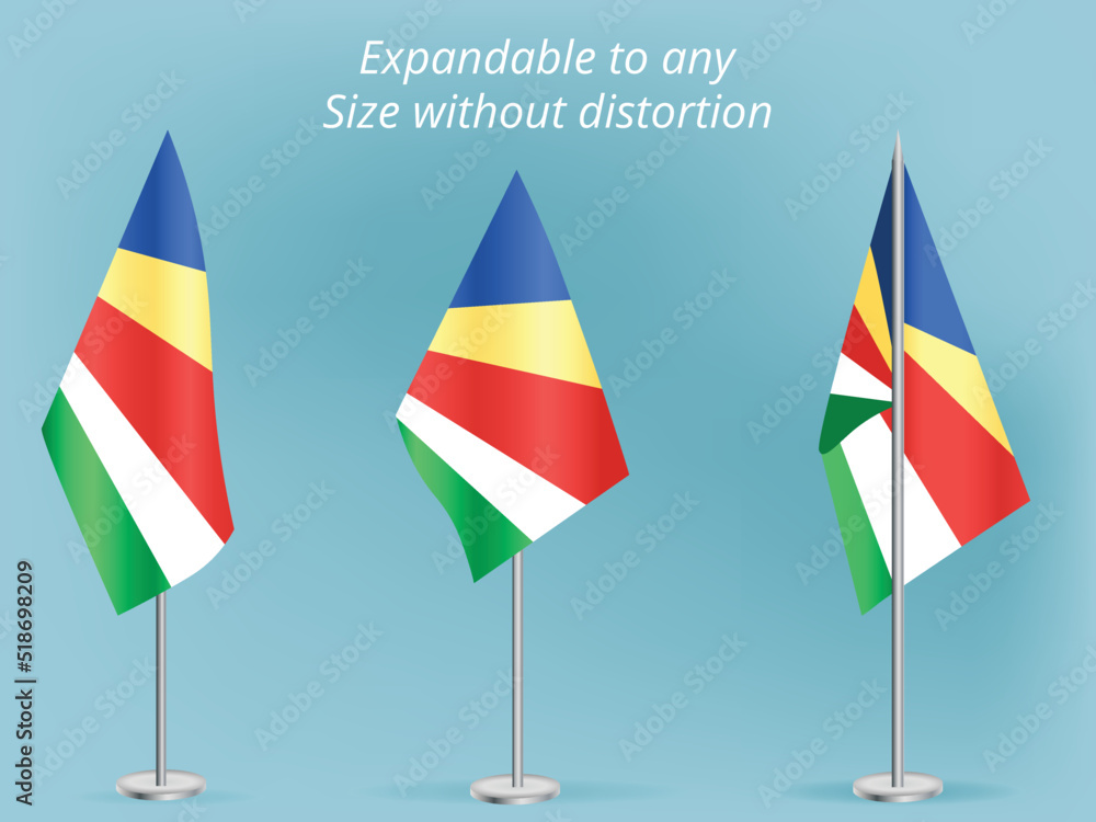 Flag of Seychelles with silver pole.Set of Seychelles's national flag