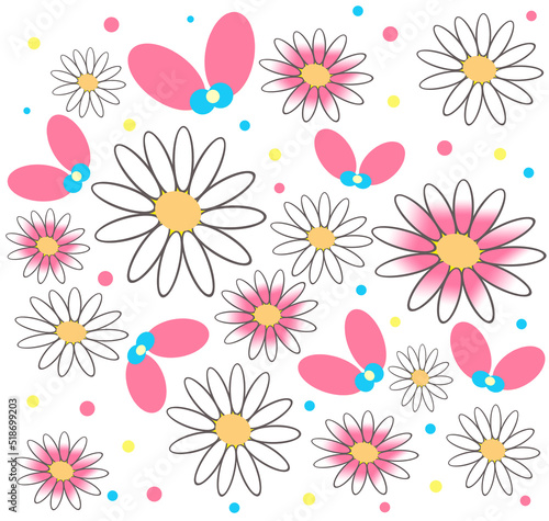 seamless floral pattern with daisy flowers and ribbon bows