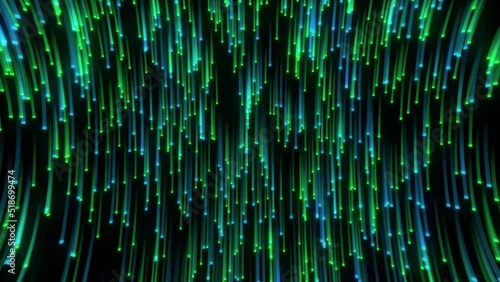 Falling Glowing Green Blue Neon Streak Cascading Rain Line Particles - Abstract Background Texture, 4k
