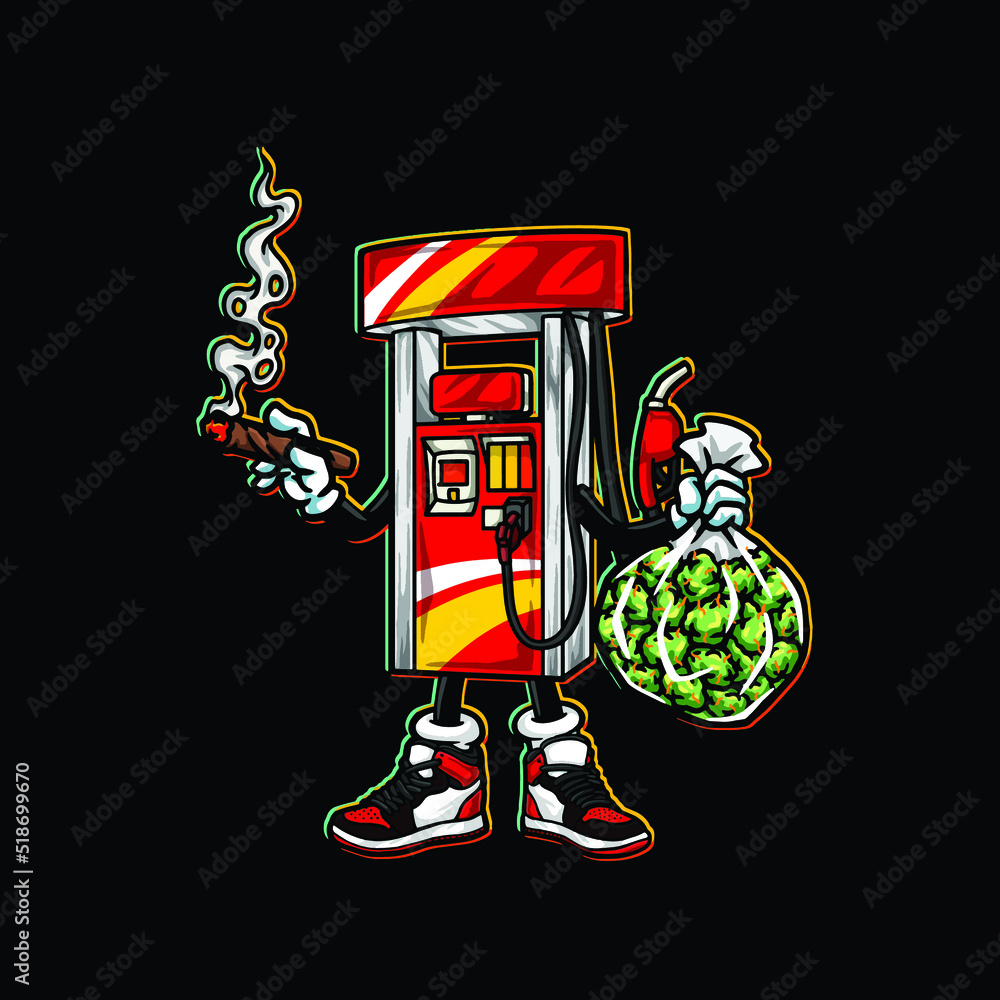 gas station vector hold weed nug bag and smoking blunt cannabis bud