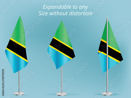 Flag of Tanzania with silver pole.Set of Tanzania's national flag