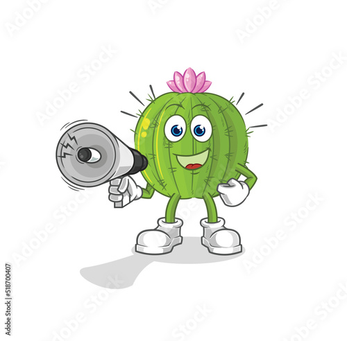 cactus holding hand loudspeakers vector. cartoon character