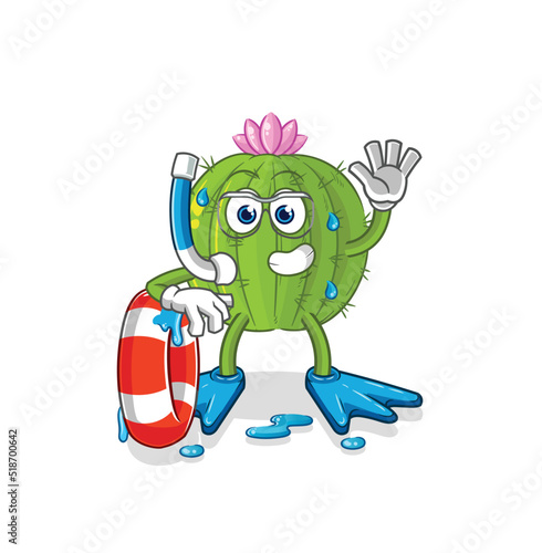 cactus swimmer with buoy mascot. cartoon vector