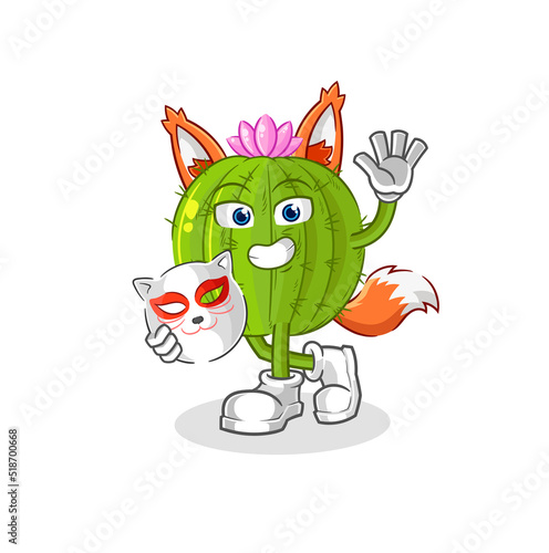cactus japanese fox character. cartoon mascot