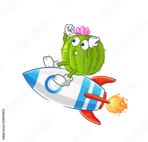 cactus ride a rocket cartoon mascot vector