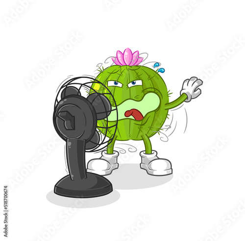 cactus with the fan character. cartoon mascot vector