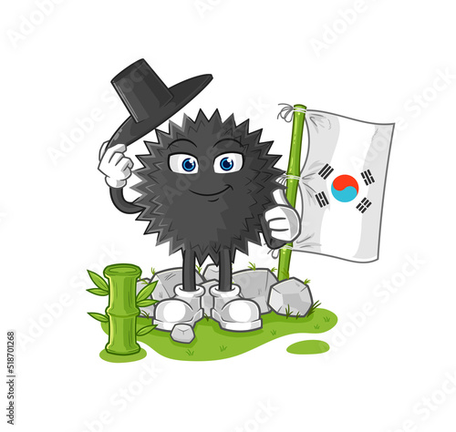 sea urchin korean character. cartoon mascot vector