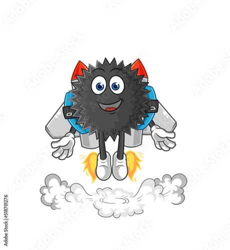 sea urchin with jetpack mascot. cartoon vector