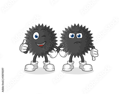 sea urchin thumbs up and thumbs down. cartoon mascot vector