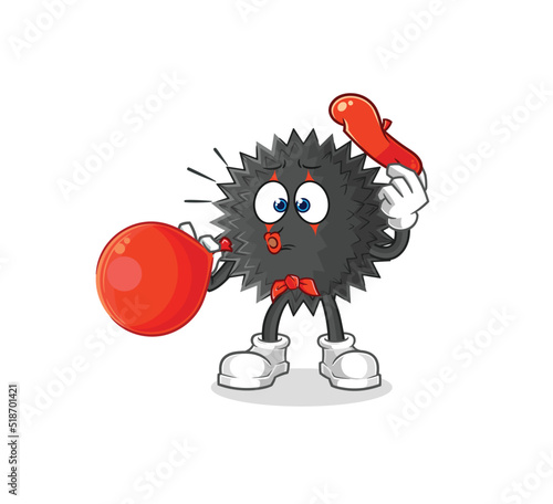 sea urchin pantomime blowing balloon. cartoon mascot vector