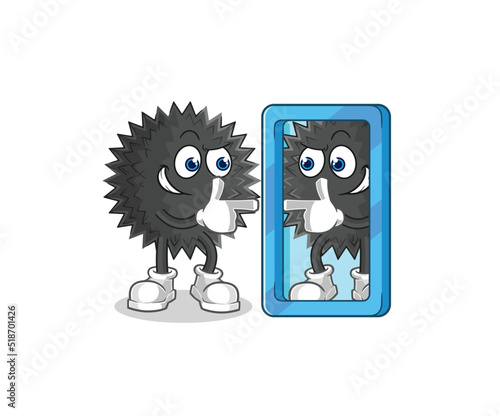 sea urchin looking into mirror cartoon. cartoon mascot vector