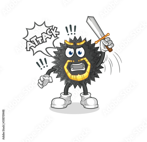 sea urchin knights attack with sword. cartoon mascot vector