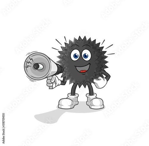 sea urchin holding hand loudspeakers vector. cartoon character