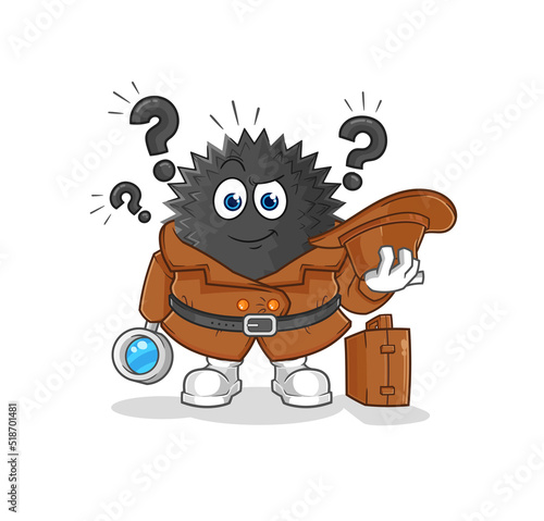 sea urchin detective vector. cartoon character